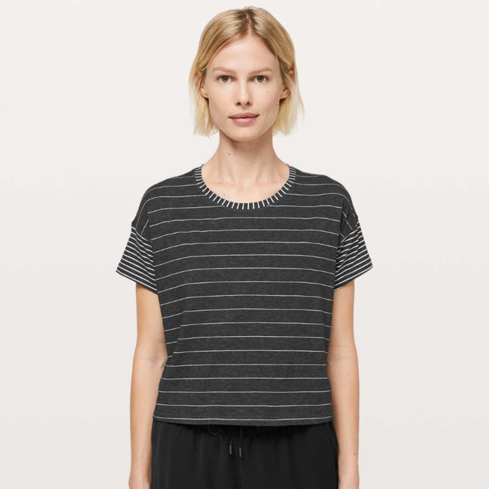 Lululemon Cates Tee Short Serve Stripe Heathered Black White/Modern Stripe 6